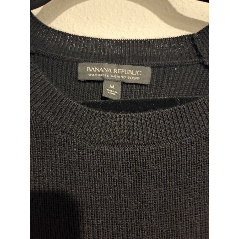Banana Republic Black Merino Wool Blend Sweater Dress M Midi Long Slv Rib Knit - Picture 4 of 11